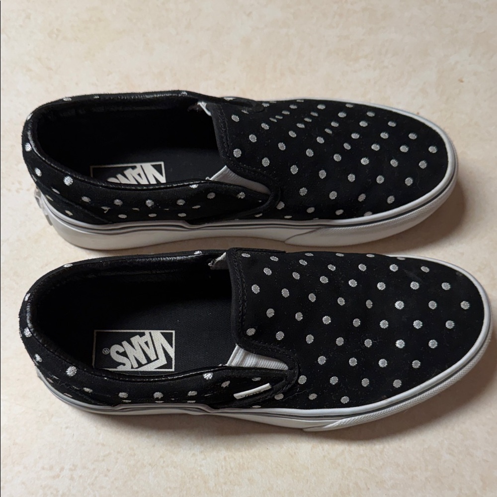 Vans Black and White Polka Dot Slip-Ons